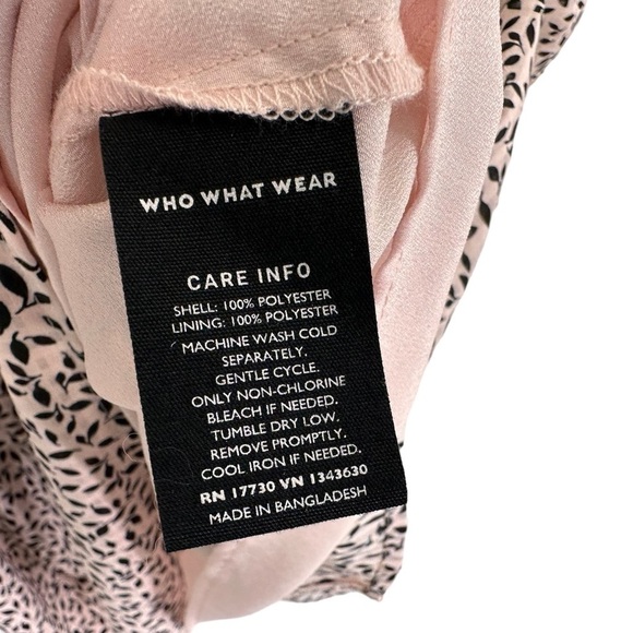 Who What Wear Women Puff Sleeve Tiered Printed Dress Sz Medium Pink Black Lined - Picture 5 of 6